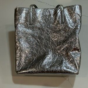 Michael Kors Metallic Crinkle Leather Tote Bag – Silver